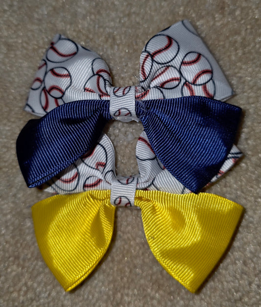 Yellow and Blue Baseball Bows